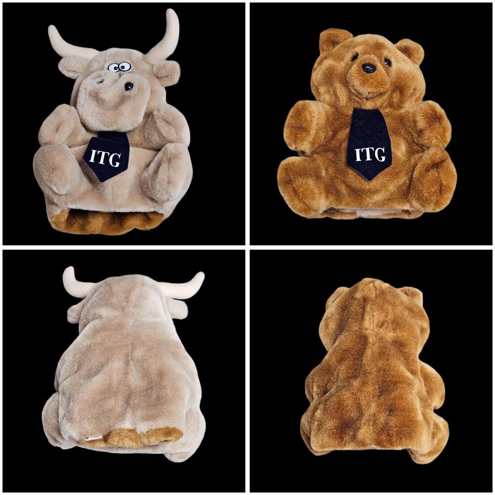 Reversible Hand Puppet Bull and Bear Market ITG Tie Stocks Wall Street Vtg Golf